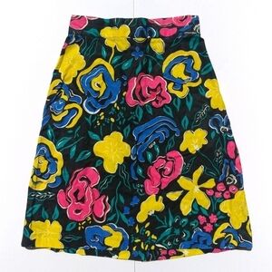 No Excuses 80's Vintage Abstract Neon Floral High Rise A-line Mini Skirt Black 3
